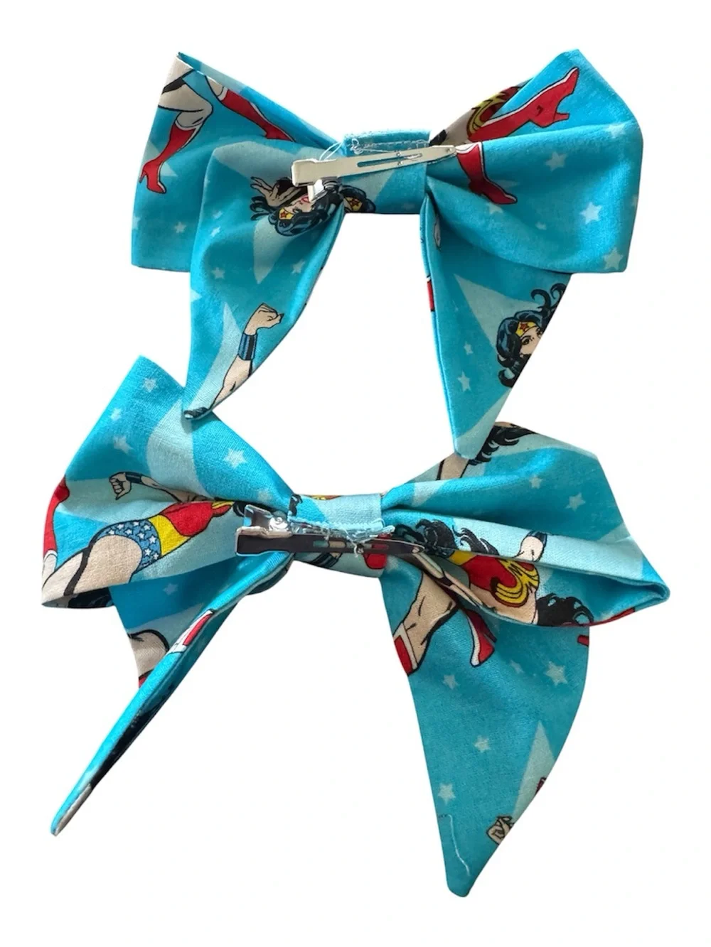 Handmade Wonder Woman Comic-Print Bow Hair Clips